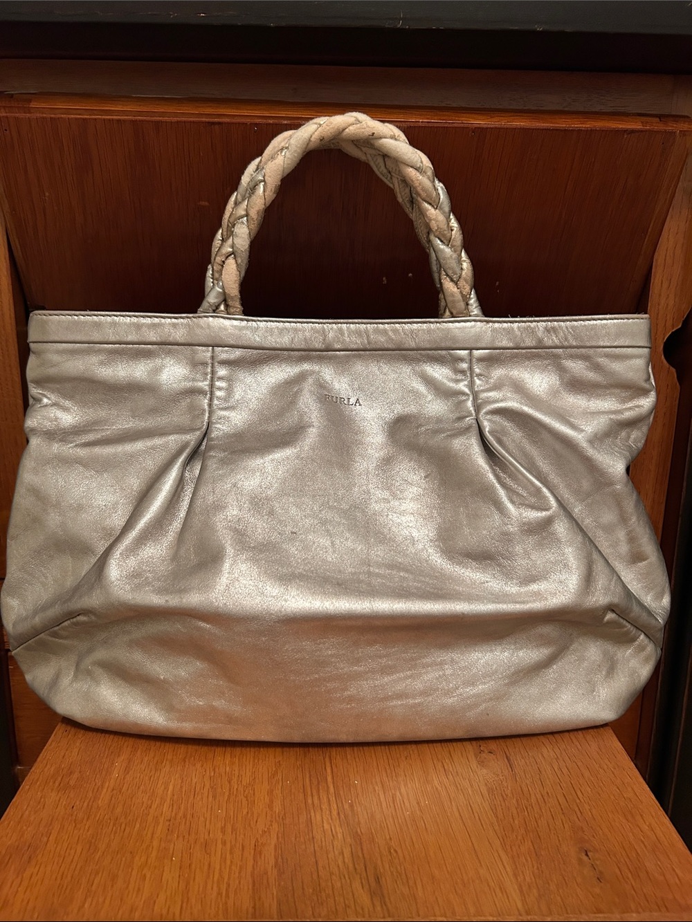 Furla Silver Braided-Handle Tote